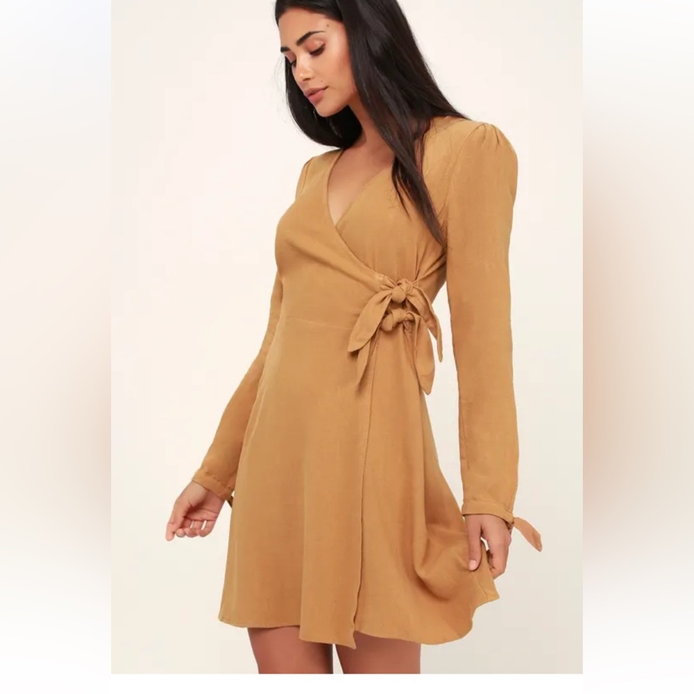 Lulu's Tan Long Sleeve Wrap Sundress